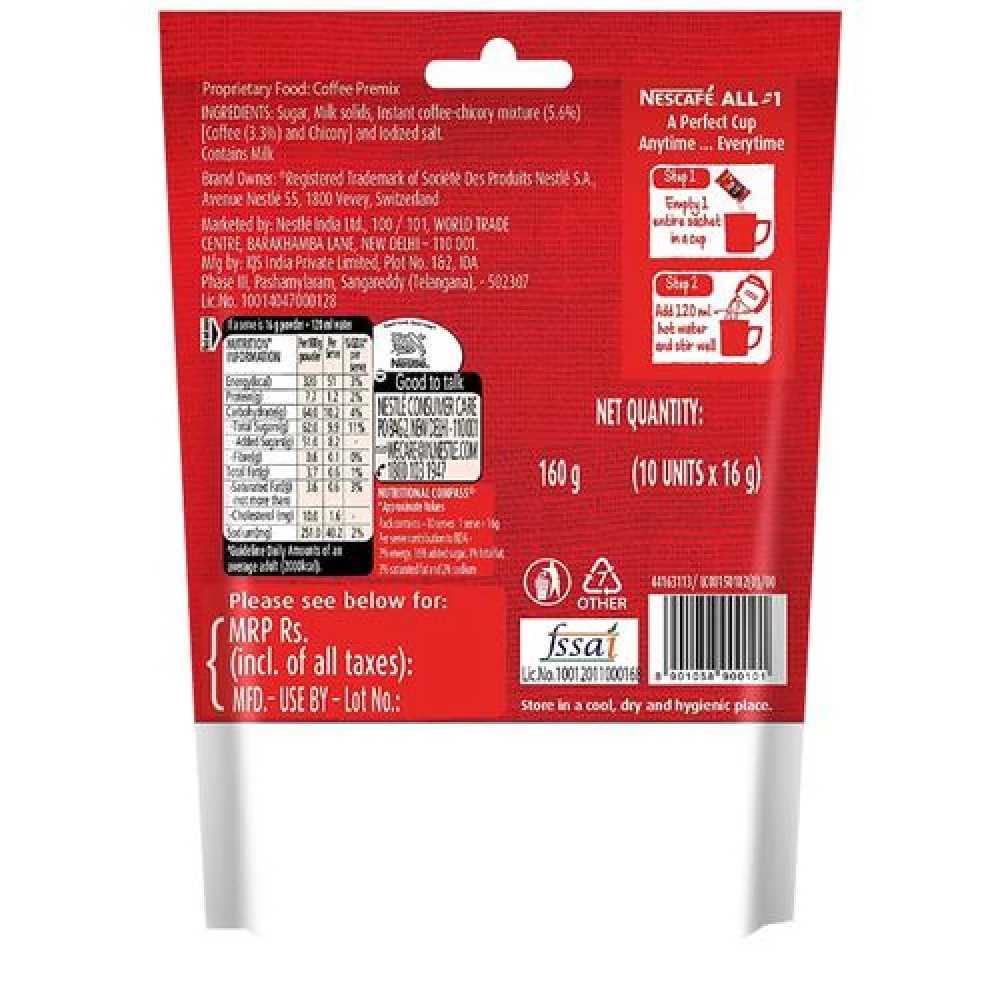 Nescafe All-In-One Powder Coffee Share Bag - Aromatic, 160 g (10 Units x 16 g)-2.webp